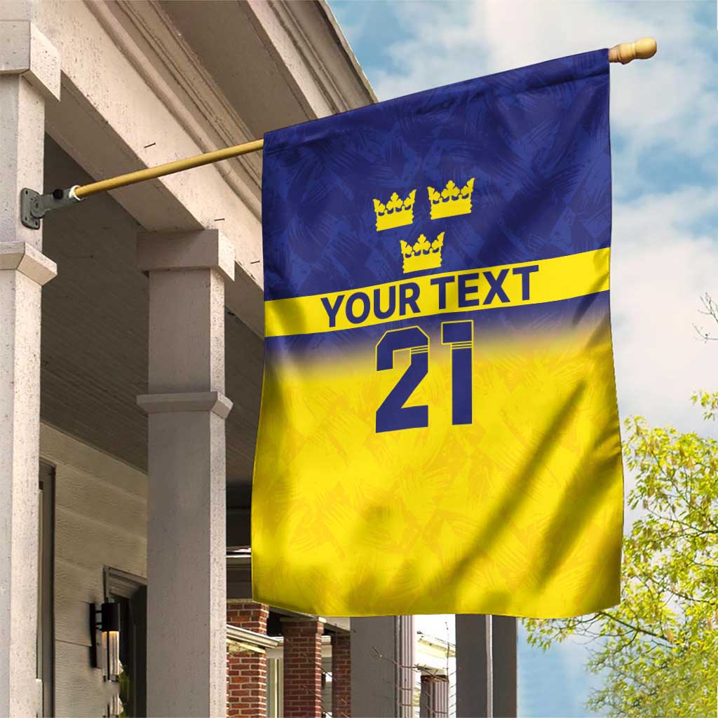 Sweden Rugby Custom Garden Flag Three Crowns of Sweden Blue Pattern - Wonder Print Shop