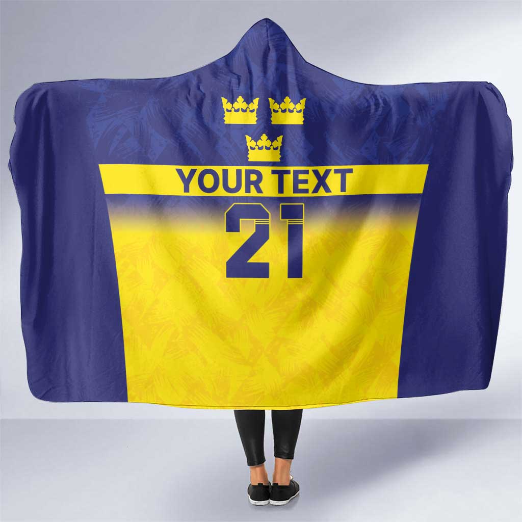 Sweden Rugby Custom Hooded Blanket Three Crowns of Sweden Blue Pattern