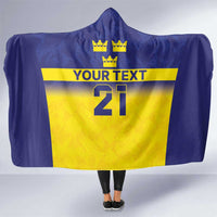 Sweden Rugby Custom Hooded Blanket Three Crowns of Sweden Blue Pattern