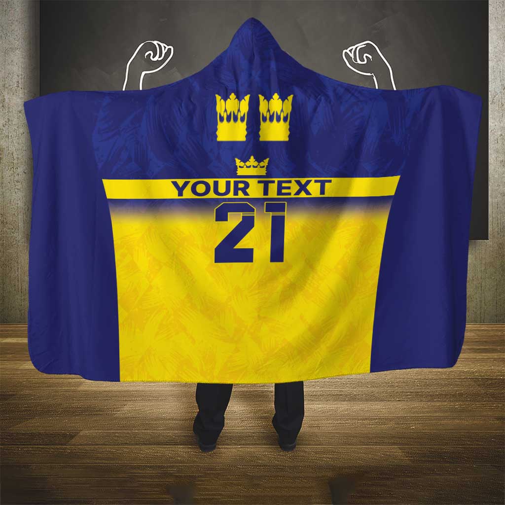 Sweden Rugby Custom Hooded Blanket Three Crowns of Sweden Blue Pattern