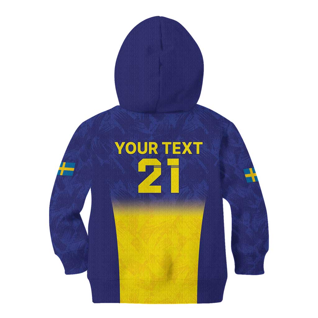 Sweden Rugby Custom Kid Hoodie Three Crowns of Sweden Blue Pattern - Wonder Print Shop