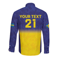 Sweden Rugby Custom Long Sleeve Button Shirt Three Crowns of Sweden Blue Pattern - Wonder Print Shop