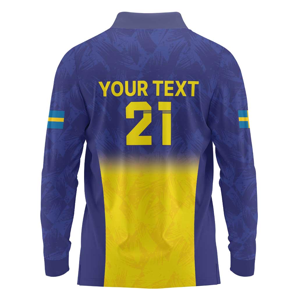 Sweden Rugby Custom Long Sleeve Polo Shirt Three Crowns of Sweden Blue Pattern - Wonder Print Shop