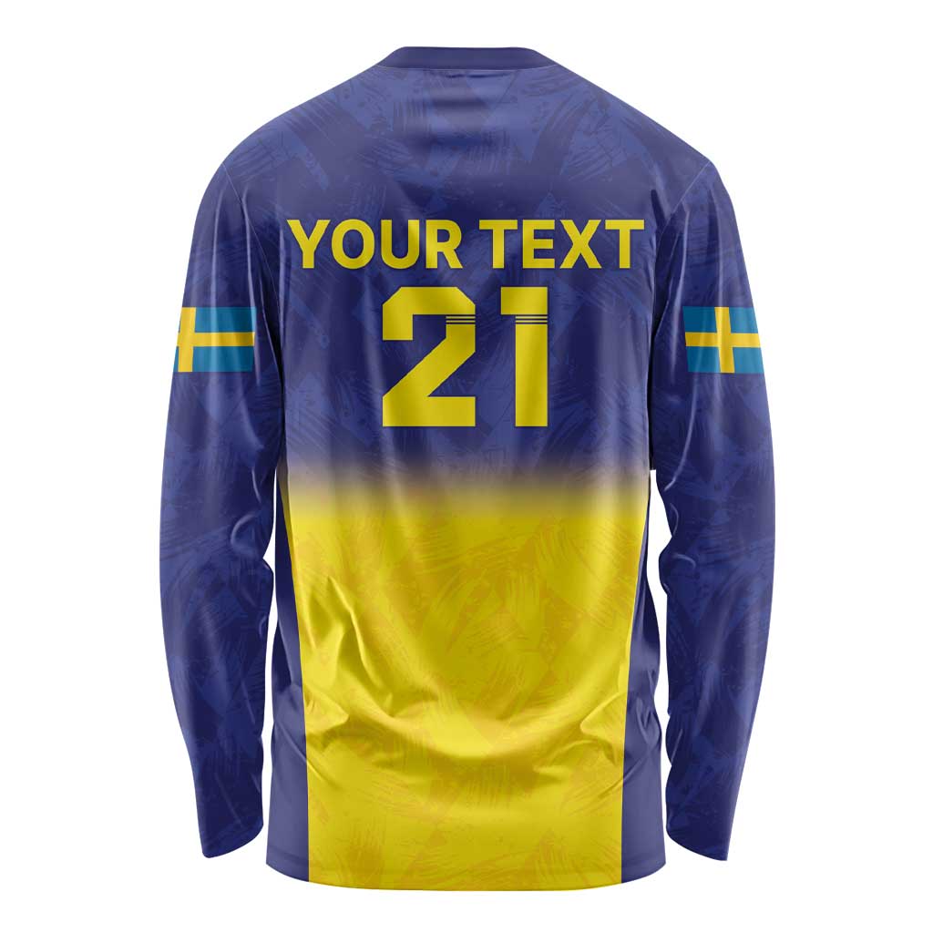 Sweden Rugby Custom Long Sleeve Shirt Three Crowns of Sweden Blue Pattern - Wonder Print Shop