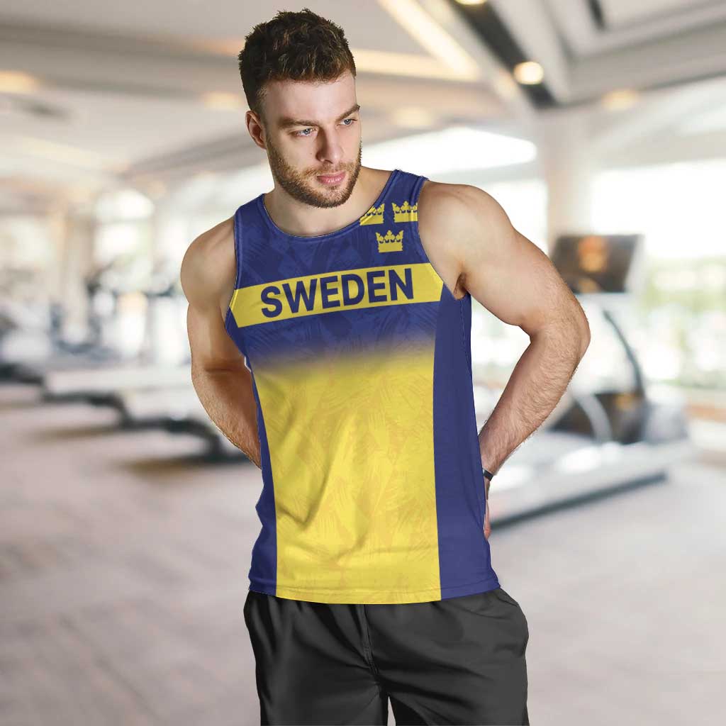 Sweden Rugby Custom Men Tank Top Three Crowns of Sweden Blue Pattern - Wonder Print Shop