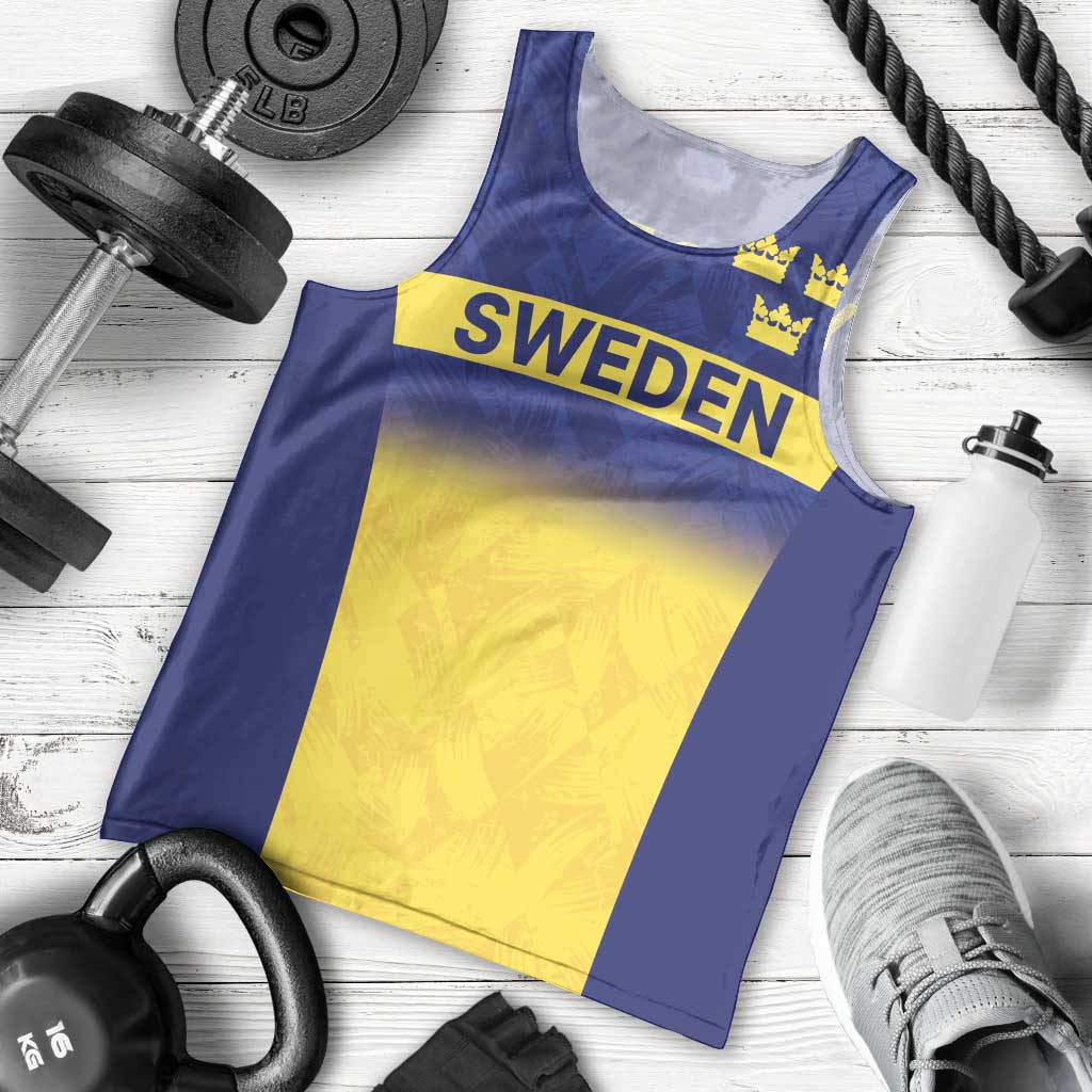 Sweden Rugby Custom Men Tank Top Three Crowns of Sweden Blue Pattern - Wonder Print Shop