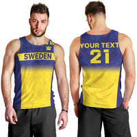 Sweden Rugby Custom Men Tank Top Three Crowns of Sweden Blue Pattern - Wonder Print Shop