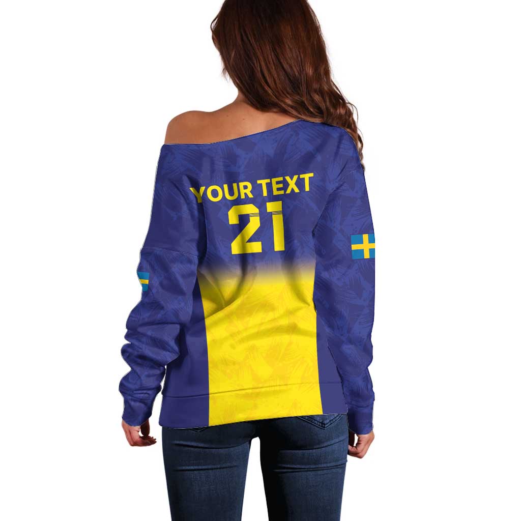 Sweden Rugby Custom Off Shoulder Sweater Three Crowns of Sweden Blue Pattern - Wonder Print Shop