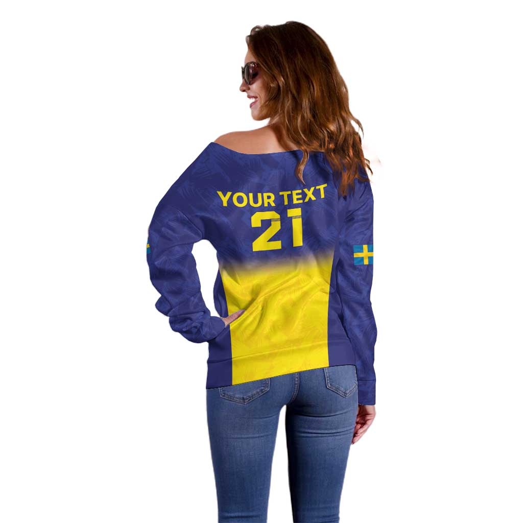 Sweden Rugby Custom Off Shoulder Sweater Three Crowns of Sweden Blue Pattern - Wonder Print Shop