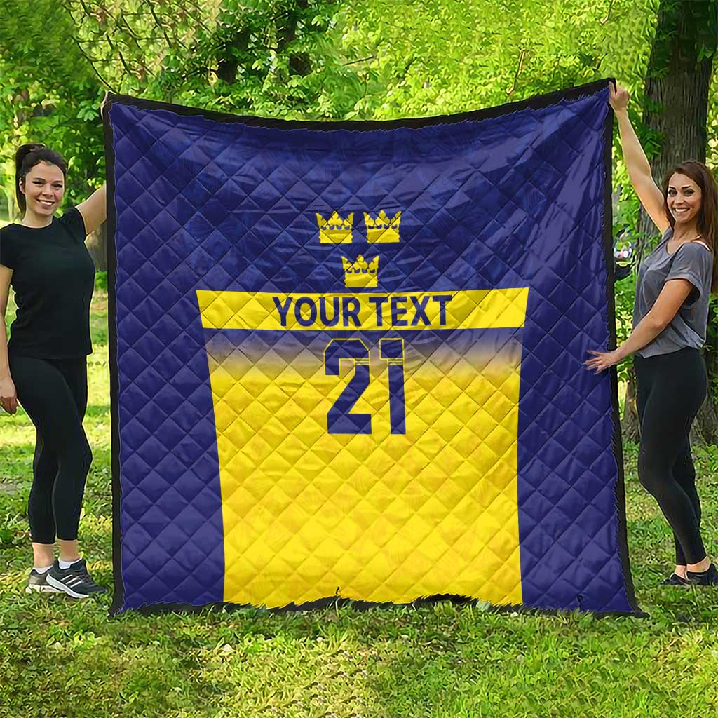 Sweden Rugby Custom Quilt Three Crowns of Sweden Blue Pattern - Wonder Print Shop