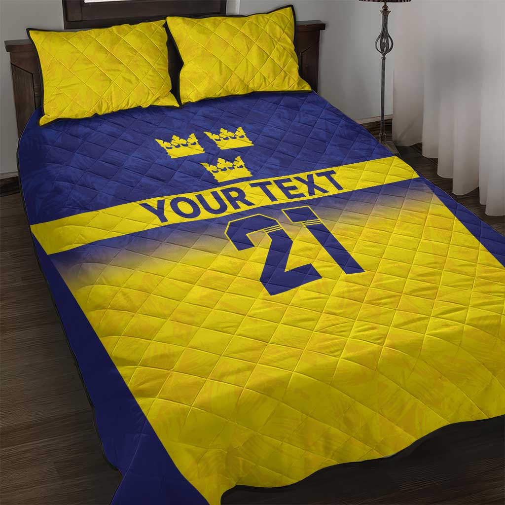 Sweden Rugby Custom Quilt Bed Set Three Crowns of Sweden Blue Pattern - Wonder Print Shop