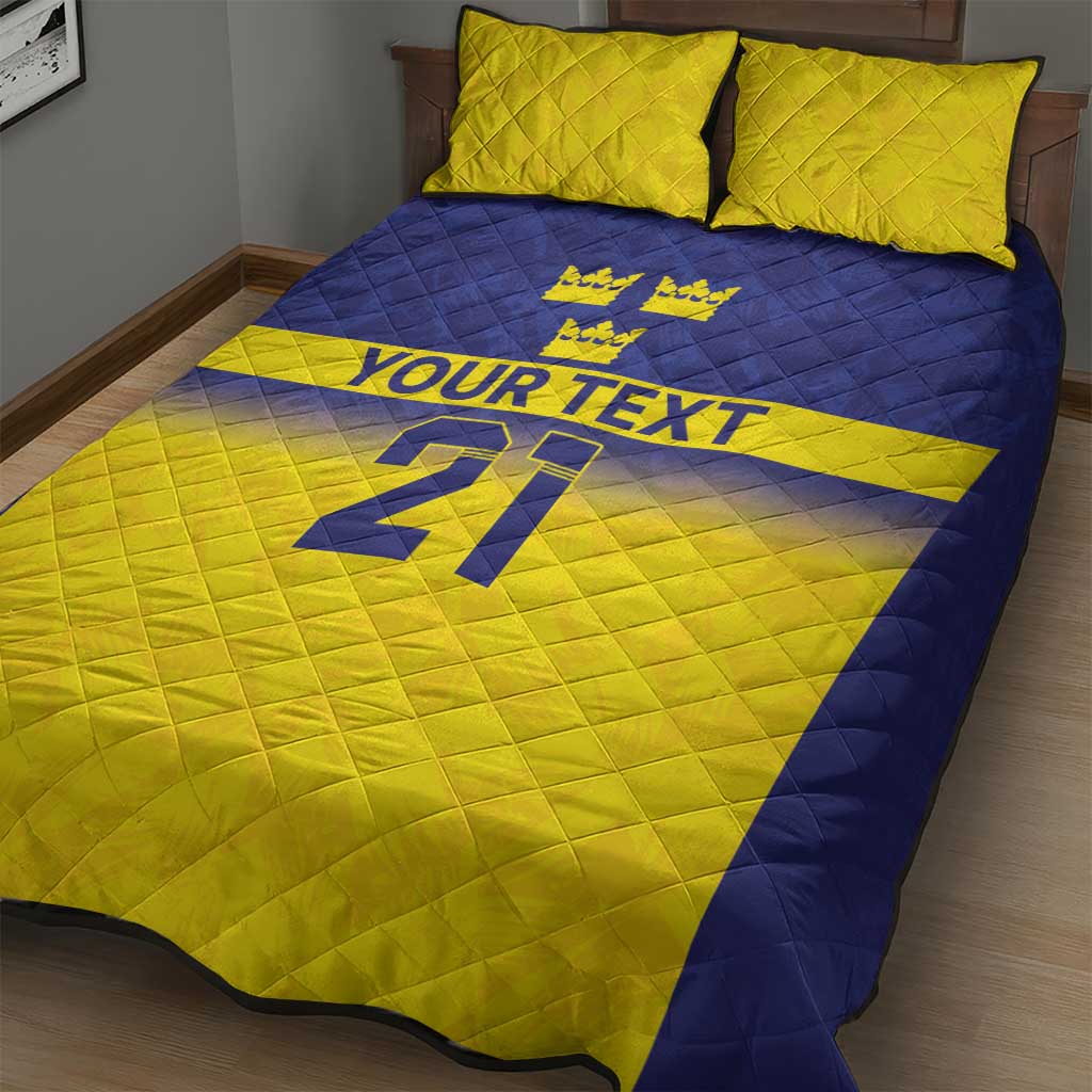 Sweden Rugby Custom Quilt Bed Set Three Crowns of Sweden Blue Pattern - Wonder Print Shop