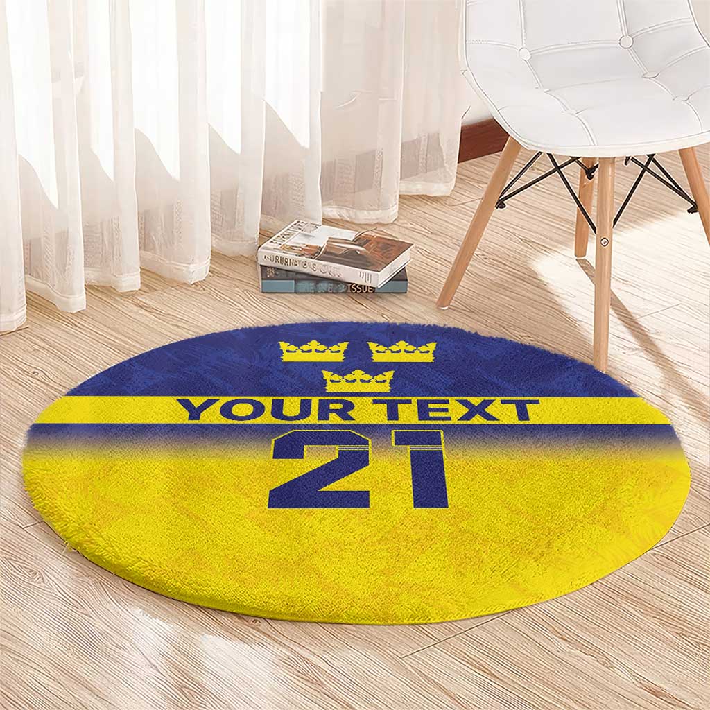 Sweden Rugby Custom Round Carpet Three Crowns of Sweden Blue Pattern