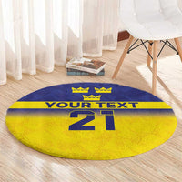 Sweden Rugby Custom Round Carpet Three Crowns of Sweden Blue Pattern