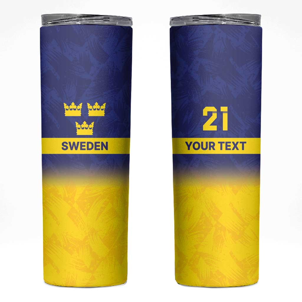 Sweden Rugby Custom Skinny Tumbler Three Crowns of Sweden Blue Pattern - Wonder Print Shop