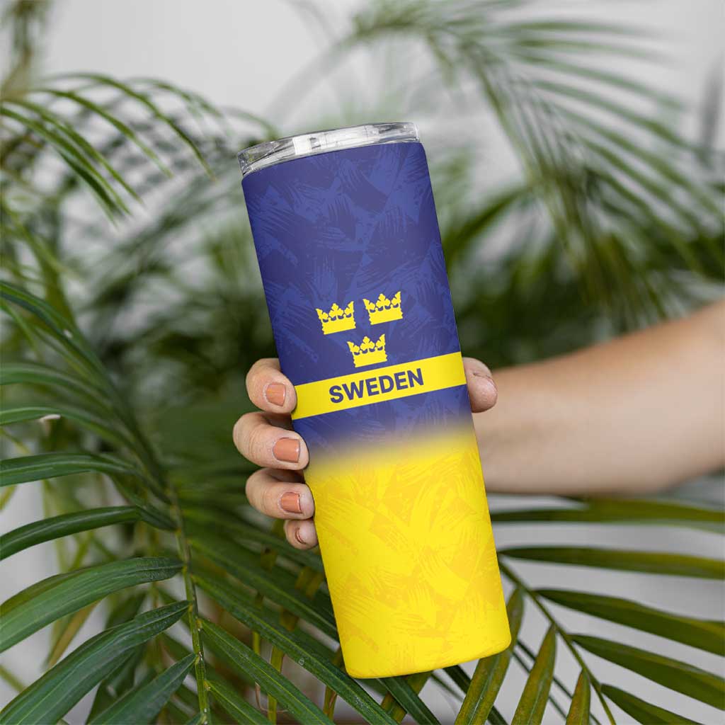 Sweden Rugby Custom Skinny Tumbler Three Crowns of Sweden Blue Pattern - Wonder Print Shop