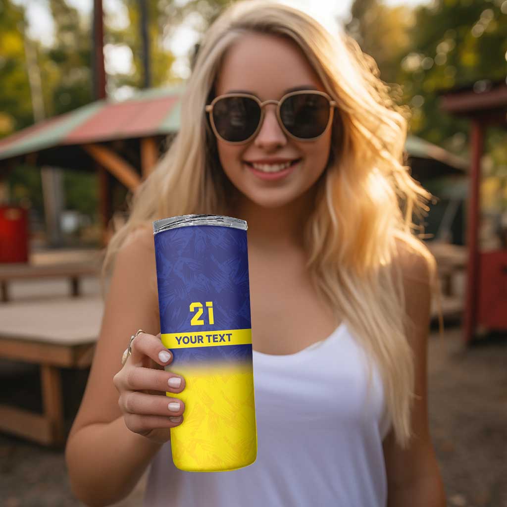 Sweden Rugby Custom Skinny Tumbler Three Crowns of Sweden Blue Pattern - Wonder Print Shop