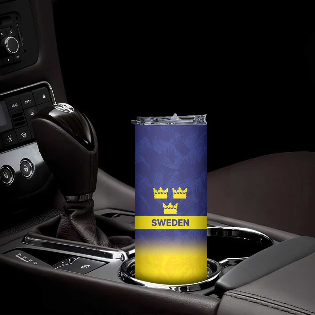 Sweden Rugby Custom Skinny Tumbler Three Crowns of Sweden Blue Pattern - Wonder Print Shop