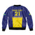 Sweden Rugby Custom Sleeve Zip Bomber Jacket Three Crowns of Sweden Blue Pattern - Wonder Print Shop