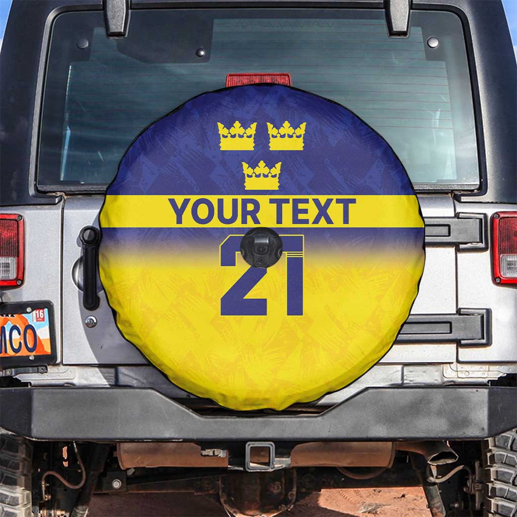 Sweden Rugby Custom Spare Tire Cover Three Crowns of Sweden Blue Pattern - Wonder Print Shop