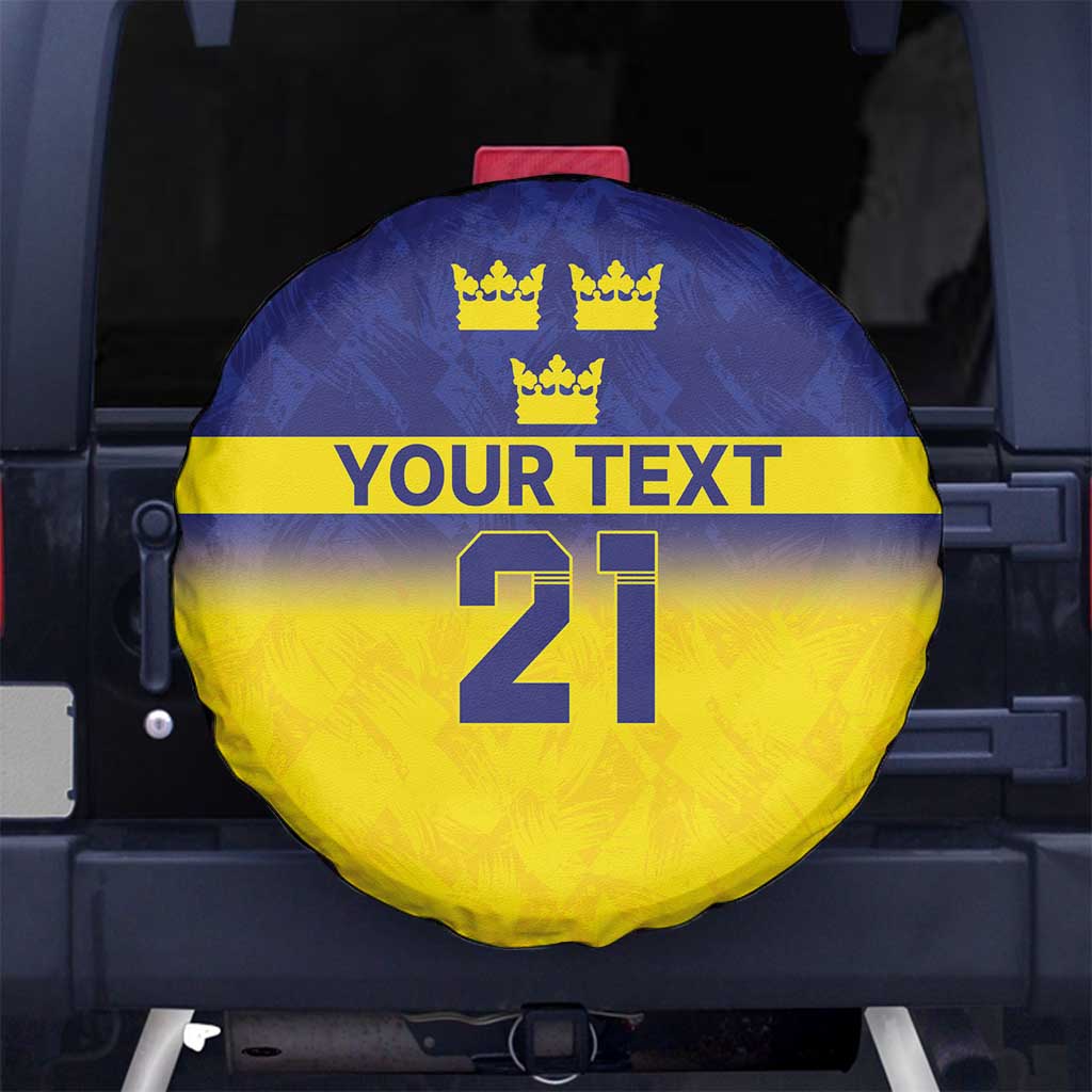 Sweden Rugby Custom Spare Tire Cover Three Crowns of Sweden Blue Pattern - Wonder Print Shop
