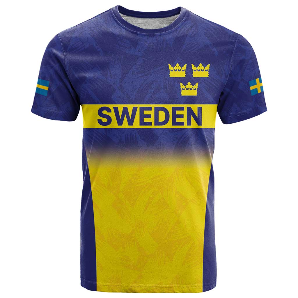 Sweden Rugby Custom T Shirt Three Crowns of Sweden Blue Pattern - Wonder Print Shop