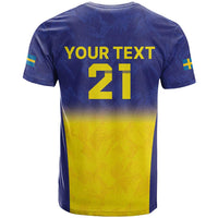 Sweden Rugby Custom T Shirt Three Crowns of Sweden Blue Pattern - Wonder Print Shop