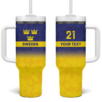 Sweden Rugby Custom Tumbler With Handle Three Crowns of Sweden Blue Pattern - Wonder Print Shop