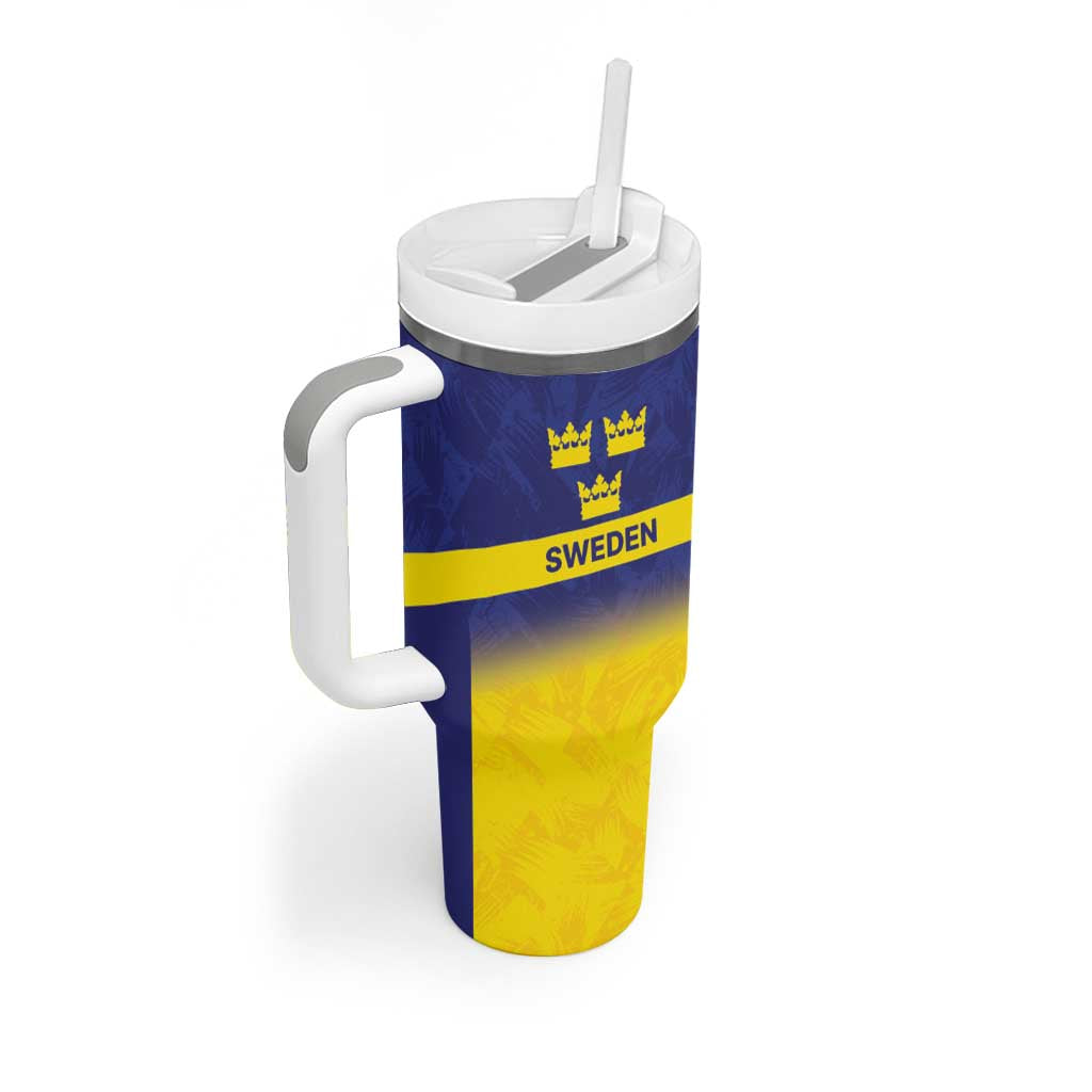 Sweden Rugby Custom Tumbler With Handle Three Crowns of Sweden Blue Pattern - Wonder Print Shop