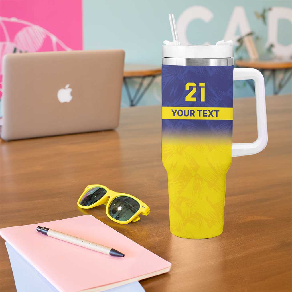 Sweden Rugby Custom Tumbler With Handle Three Crowns of Sweden Blue Pattern - Wonder Print Shop