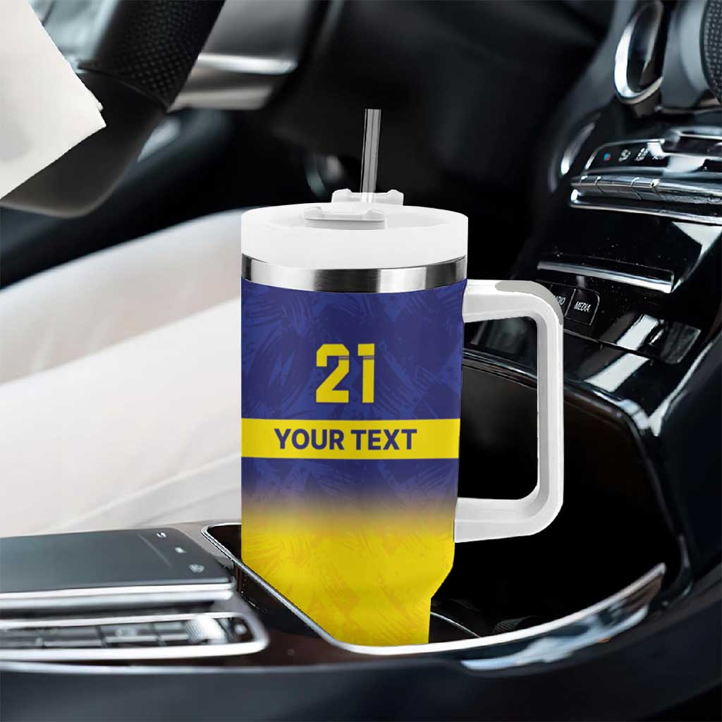 Sweden Rugby Custom Tumbler With Handle Three Crowns of Sweden Blue Pattern - Wonder Print Shop