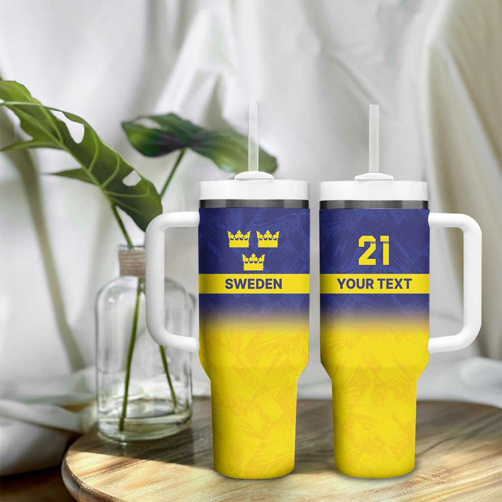 Sweden Rugby Custom Tumbler With Handle Three Crowns of Sweden Blue Pattern - Wonder Print Shop