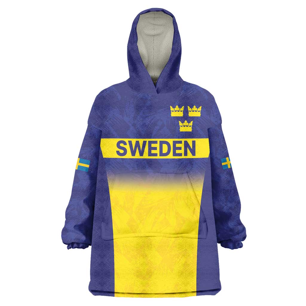 Sweden Rugby Custom Wearable Blanket Hoodie Three Crowns of Sweden Blue Pattern - Wonder Print Shop