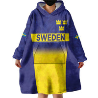 Sweden Rugby Custom Wearable Blanket Hoodie Three Crowns of Sweden Blue Pattern - Wonder Print Shop