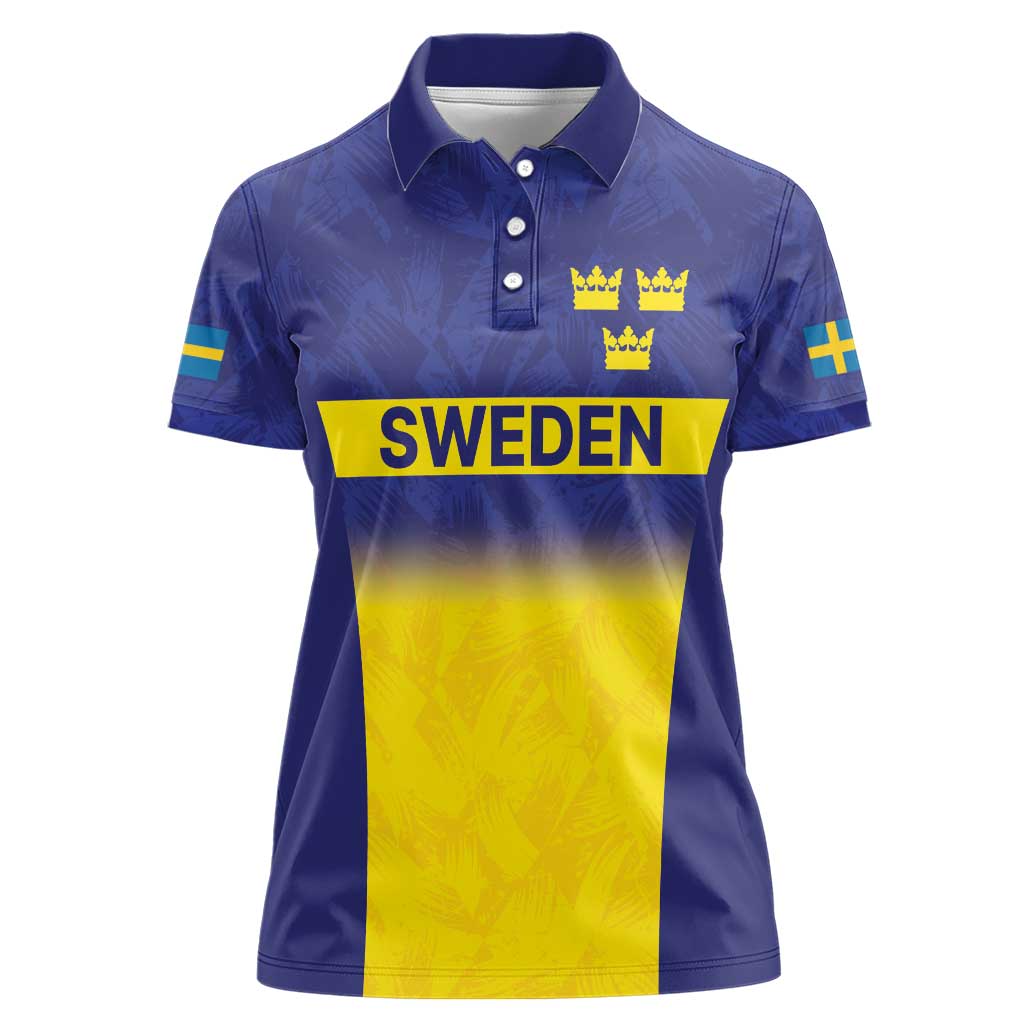 Sweden Rugby Custom Women Polo Shirt Three Crowns of Sweden Blue Pattern - Wonder Print Shop