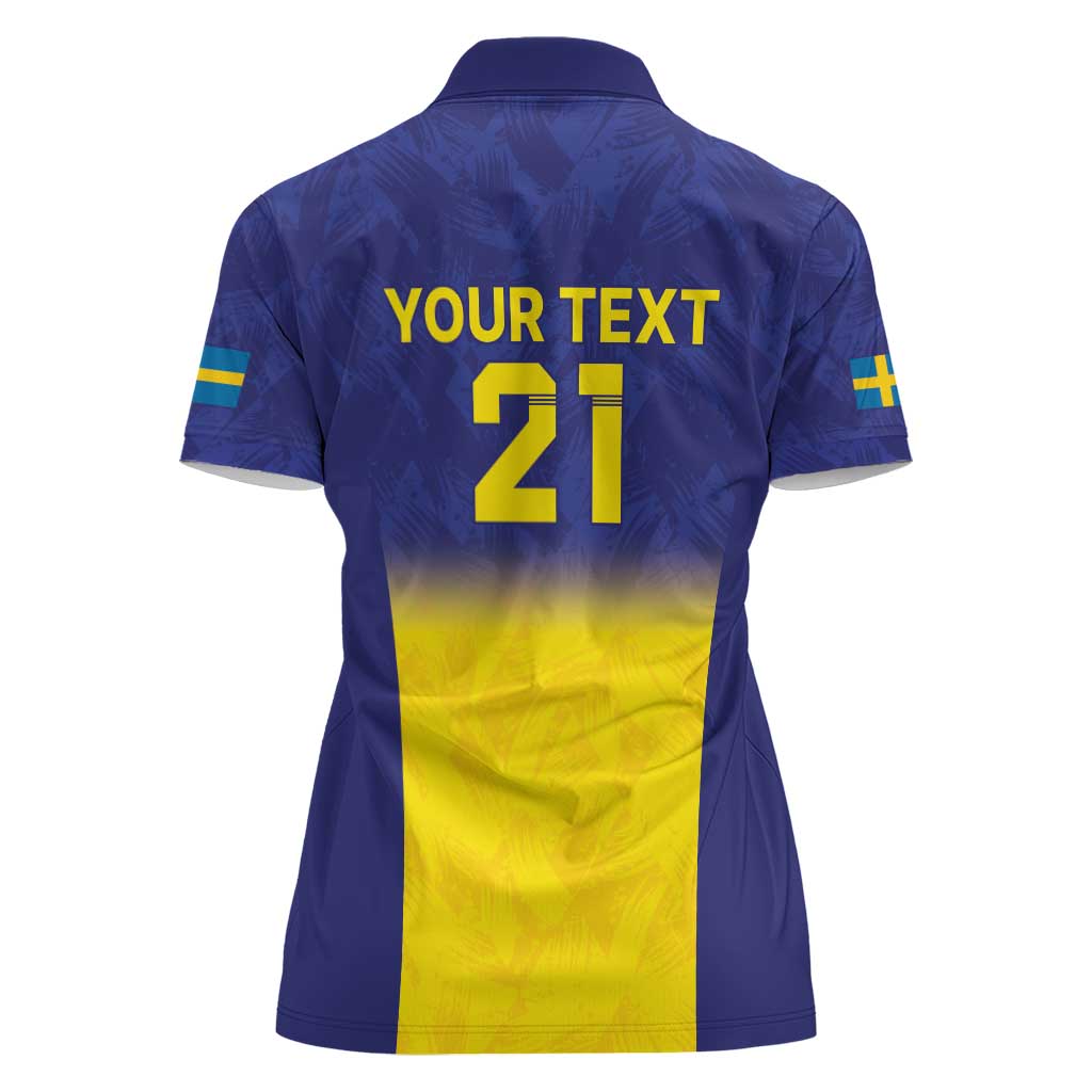Sweden Rugby Custom Women Polo Shirt Three Crowns of Sweden Blue Pattern - Wonder Print Shop