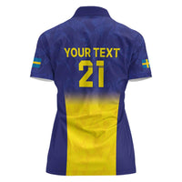 Sweden Rugby Custom Women Polo Shirt Three Crowns of Sweden Blue Pattern - Wonder Print Shop