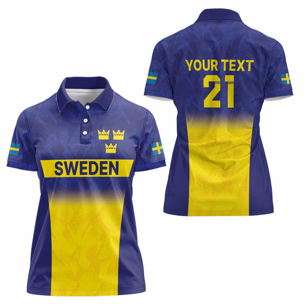 Sweden Rugby Custom Women Polo Shirt Three Crowns of Sweden Blue Pattern - Wonder Print Shop