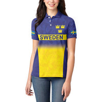 Sweden Rugby Custom Women Polo Shirt Three Crowns of Sweden Blue Pattern - Wonder Print Shop