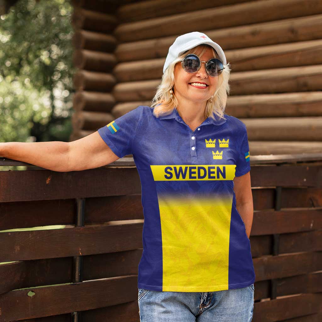 Sweden Rugby Custom Women Polo Shirt Three Crowns of Sweden Blue Pattern - Wonder Print Shop