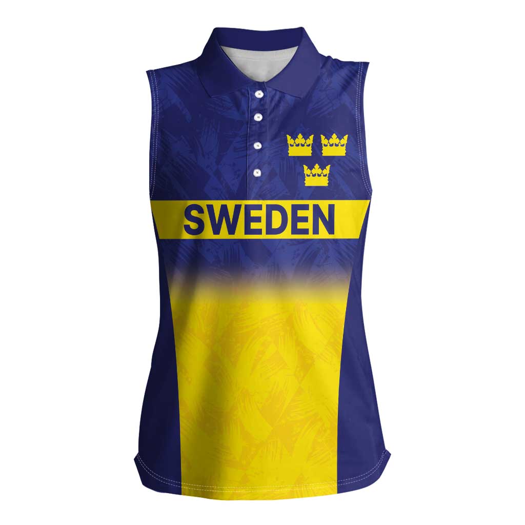 Sweden Rugby Custom Women Sleeveless Polo Shirt Three Crowns of Sweden Blue Pattern - Wonder Print Shop