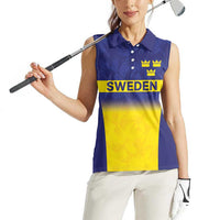 Sweden Rugby Custom Women Sleeveless Polo Shirt Three Crowns of Sweden Blue Pattern - Wonder Print Shop