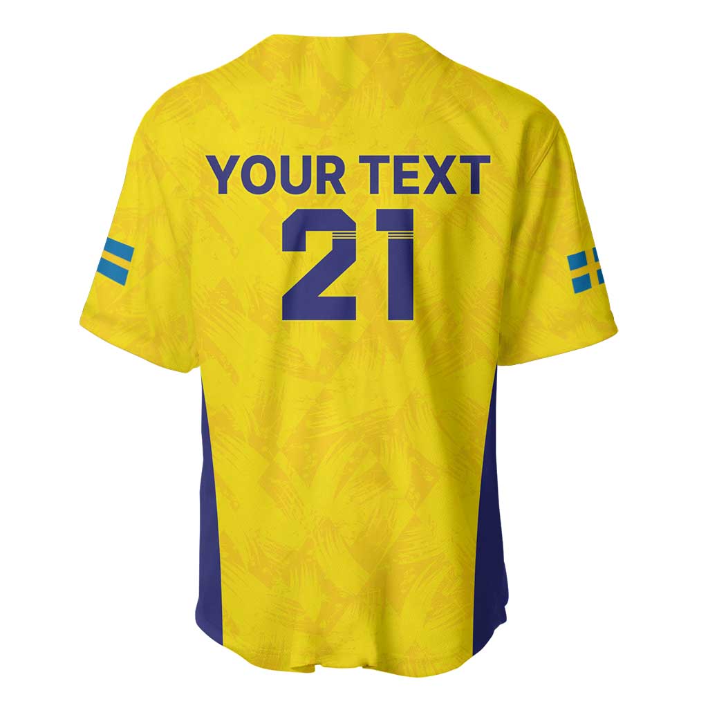 Sweden Rugby Custom Baseball Jersey Three Crowns of Sweden Gold Pattern LT9 - Wonder Print Shop