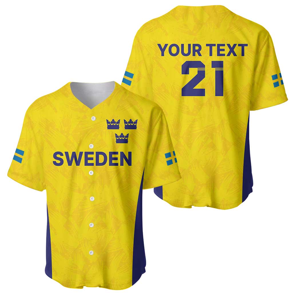 Sweden Rugby Custom Baseball Jersey Three Crowns of Sweden Gold Pattern LT9 - Wonder Print Shop