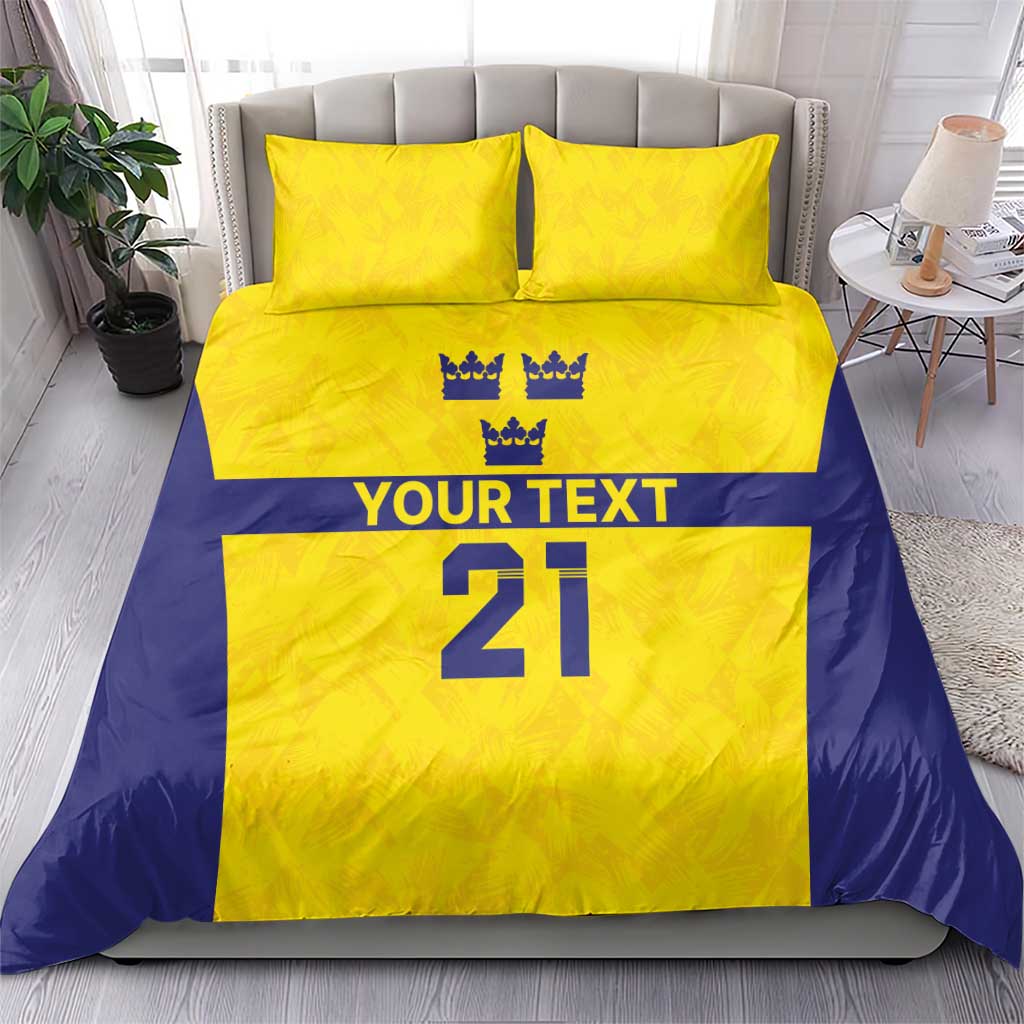 Sweden Rugby Custom Bedding Set Three Crowns of Sweden Gold Pattern LT9 - Wonder Print Shop