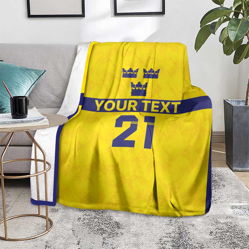 Sweden Rugby Custom Blanket Three Crowns of Sweden Gold Pattern