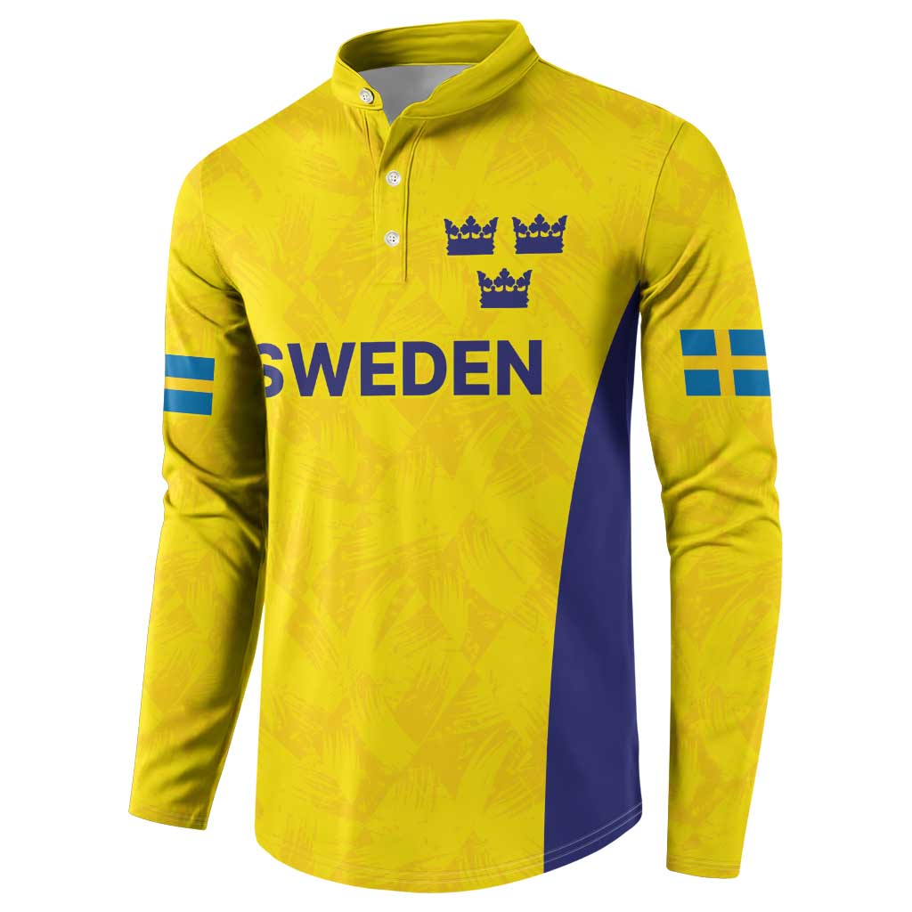 Sweden Rugby Custom Button Sweatshirt Three Crowns of Sweden Gold Pattern LT9 - Wonder Print Shop