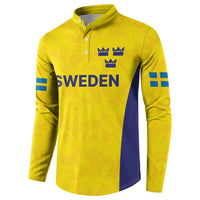 Sweden Rugby Custom Button Sweatshirt Three Crowns of Sweden Gold Pattern LT9 - Wonder Print Shop