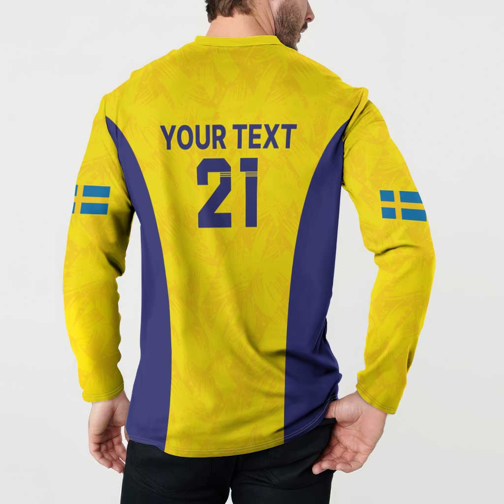 Sweden Rugby Custom Button Sweatshirt Three Crowns of Sweden Gold Pattern LT9 - Wonder Print Shop