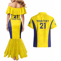 Sweden Rugby Custom Couples Matching Mermaid Dress and Hawaiian Shirt Three Crowns of Sweden Gold Pattern LT9 - Wonder Print Shop
